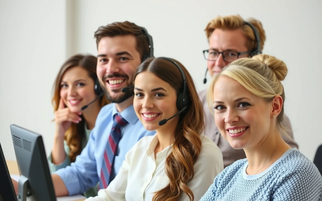 Equipo de atención al cliente sonriendo y listo para ayudar