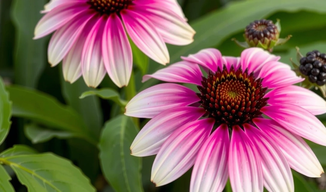 Echinacea y frutos de saúco, simbolizando el apoyo inmunitario