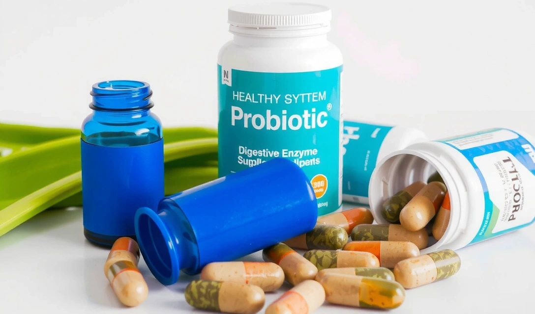 Probióticos y enzimas digestivas, simbolizando un sistema digestivo sano
